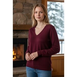 Charter Club 100% Cashmere Sweater Women's M Burgundy V Neck Luxury Soft Knit